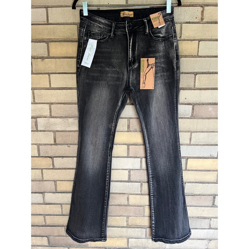 Wave Jeans Black Grey Flare Leg Denim Size 9 Stretch Faded High Rise NWT